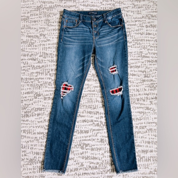 Imperial Star Other - Imperial Star Distressed Medium Wash Jeans with Plaid Accents Girl’s 14 NWOT